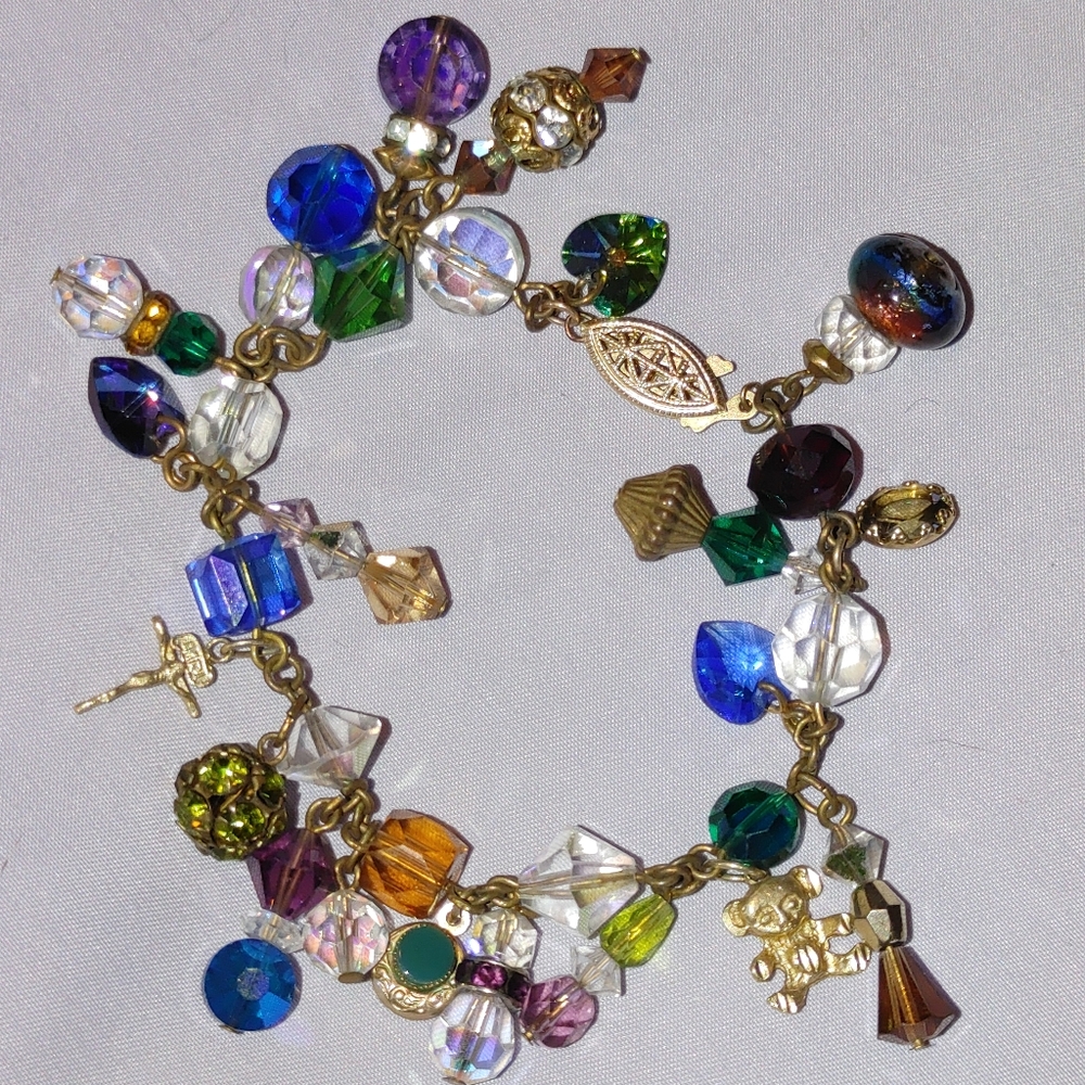Gold Crystal Jade vintage Swarovski charm bracelet